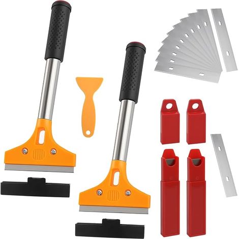 2 x Wallpaper Strippers Set with 20 Blades and 1 Plastic Scraper, Wallpaper Scraper with Rubber Handle for Removing Wallpaper and Glue (1/5)