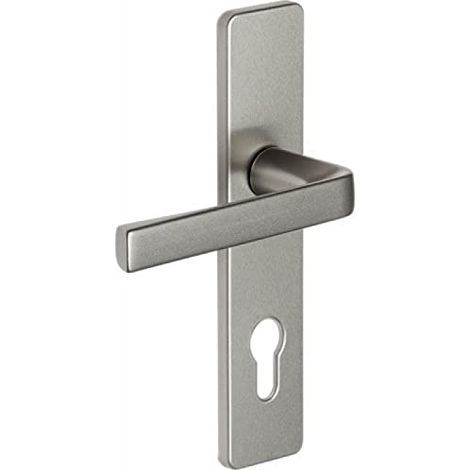 Set de Poignée de Porte sur Plaque - Version Clé I pour Porte Palière, Entraxe 165 mm - Pose Facile - en Aluminium - Argent (1/2)