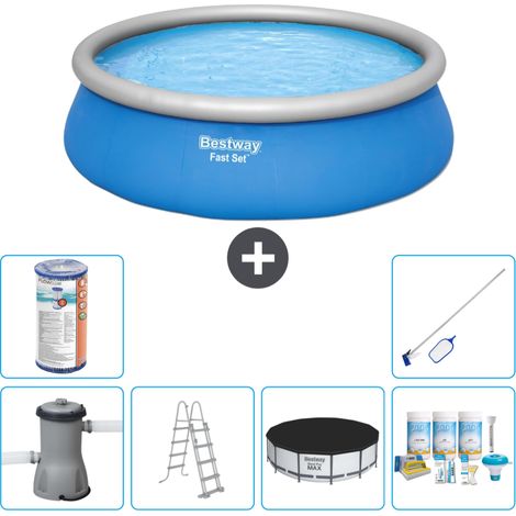 Piscine gonflable ronde Bestway à réglage rapide - 457 x 122 cm - Bleue - Comprend des Accessoires CB24 (1/5)