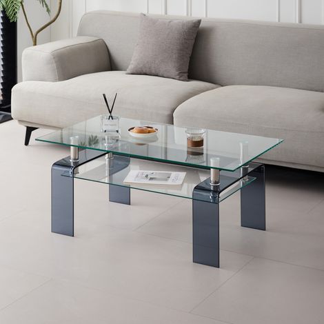 Mesa centro de cristal templado transparente 100x55x45 cm OKMYHOME (1/5)