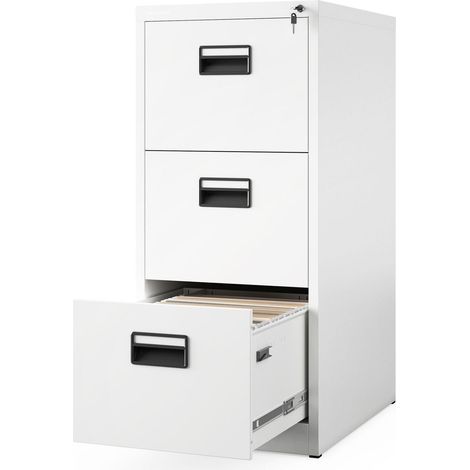 Hängeregisterschrank V003 Hängeregistraturschrank Hängemappenschrank Aktenschrank mit 3 Schubladen Stahlblech Pulverbeschichtung 102 cm x 46 cm x 62 cm (H x B x T) (weiß/weiß) (1/5)