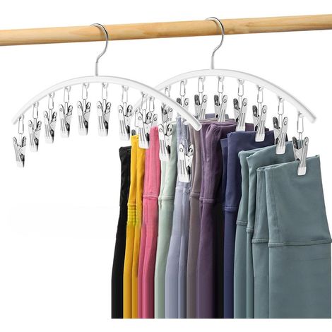 Organisateur de leggings pour placard, cintres métalliques pour pantalons de yoga (2 pièces avec 10 pinces) pour 20 leggings, organisateur suspendu gain de place avec revêtement en caoutchouc et espac (1/5)