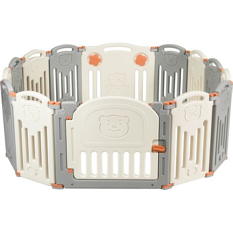 Parc de bébé 14 pièces avec grande porte barrière d'enfant en joli motif beige et gris