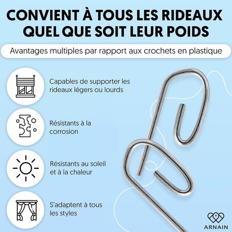 Metal curtain hook kits for curtain rods require no drilling and are more durable than plastic curtain hooks. (20 pieces) (1/5)