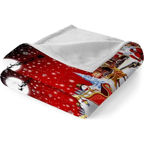 Plaid Sherpa de Noël 150 × 200 cm, Père Noël réversible, velours lait épais hiver (1/5)