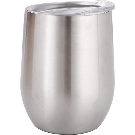 Verre à vin en acier inoxydable, tasse thermos à double paroi avec couvercle, convient pour le vin, le café, les boissons, le champagne et les cocktails (acier inoxydable)