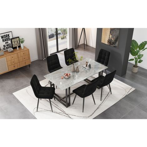 Esszimmerstuhl aus Samt in Schwarz 70.5 x 66 x 45 cm HOMAIRE (1/5)