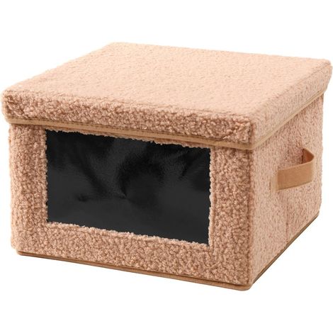 Scatola portaoggetti in tessuto bouclé beige con finestra - L40 cm