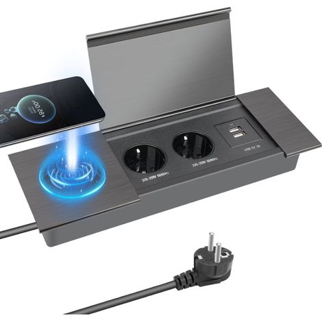 1 Bloc Prises Encastrable 2 Prises, Ports USB-C USB-A HDMI RJ45, Câble 1,8m, Bureau Cuisine Salon