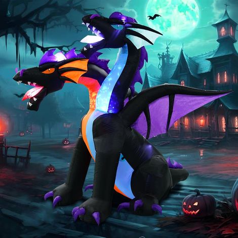 JSSEVN - Aufblasbare Halloween-Dekoration mit 2 Drachenköpfen für Haus, Garten, Rasen, Innen- und Außenbereich, 2,1 m (1/5)