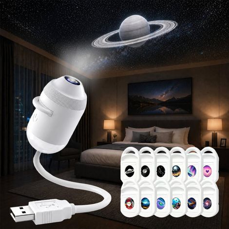 Projecteur veilleuse 2 en 1, projecteur de ciel étoilé réglable à 360° pour adultes, projecteur de ciel étoilé LED avec 12 images changeantes pour la voiture, le salon et la chambre. (1/5)