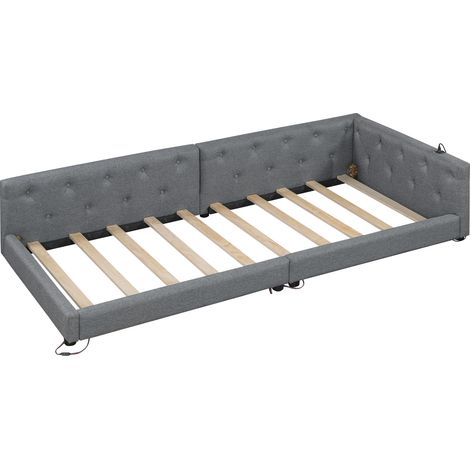 Letto banquette 90 x 200 cm in lino grigio con LED, USB e Type-C HOMVRA (1/5)