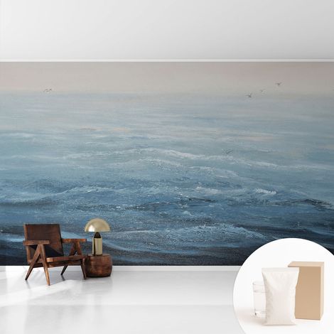Papier peint intissé avec imprimé pour cuisine facile à appliquer pour mur pour salon a motif - Colle incluse gratuite Mer calme 416x254 cm (1/5)