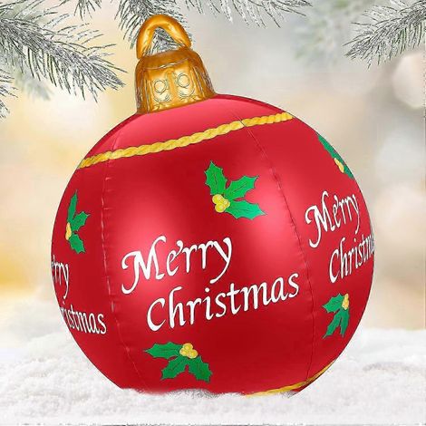 Boule de Noël gonflable géante de 60 cm (23,6 pouces) en PVC, très grande boule de Noël décorée pour l'extérieur (1/5)