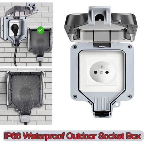 Prise murale extérieure étanche IP66 250 V 15A – Prise électrique simple résistante aux intempéries pour jardin et extérieur