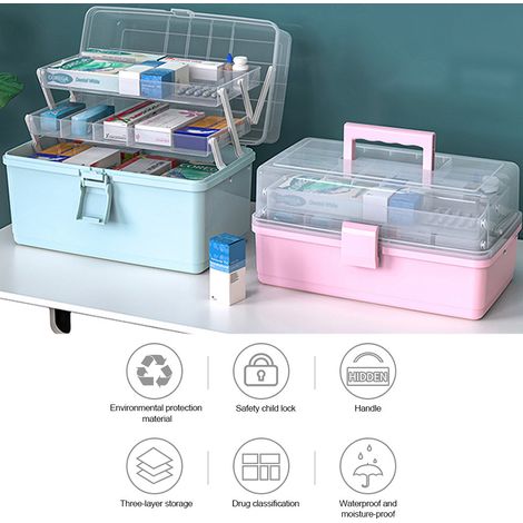 Boîte de premiers secours portable multicouches en plastique, contenant de rangement d'urgence pour médicaments à domicile (1/2)