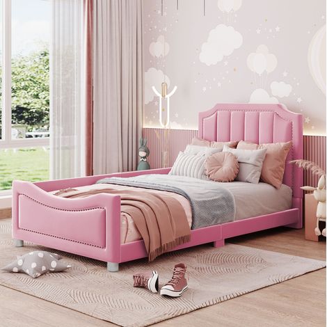 struttura letto 90x200 divano bambini flanella rosa OKMYHOME (1/5)