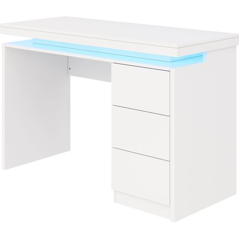 CAIziBureau LED moderne 120×50×78,5 cm – bureau d'ordinateur avec trois tiroirs, surface de travail allongée et élargie, pieds renforcés, éclairage LED réglable, adapté au télétravail (1/5)