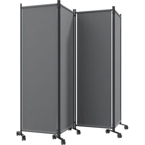 Paravent extérieur et intérieur à 4 panneaux pliables avec roues, 221x50x172cm, gris foncé (1/5)