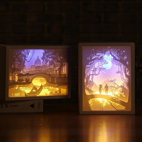 Boîte lumineuse en papier découpé, lampe LED 3D sculptée en papier, veilleuse décorative, lampe de table LED décorative (1/5)