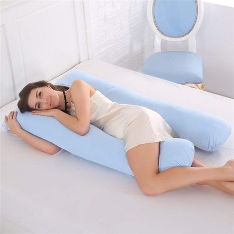 Cuscino per la gravidanza, cuscino a forma di U per donne in gravidanza, comodo cuscino con fodera in velluto di alta qualità, sfoderabile e lavabile (blu, 1,8 kg) (1/5)