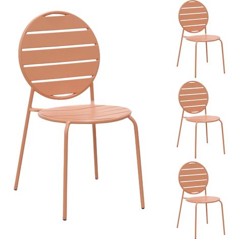 Lot de 4 chaises de jardin dossier rond en métal terracotta - BACA