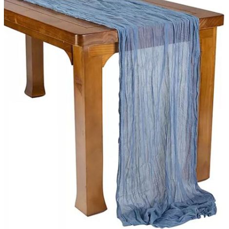 Chemin de table bohème bleu en polyester gaze pour mariage, dîner aux chandelles, fête d'anniversaire, maison (1/5)