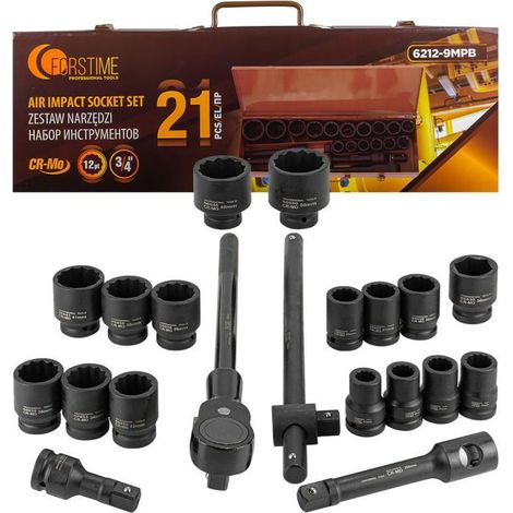 Juego de herramientas de impacto 3/4" 21 piezas (12 caras) (17-50mm)