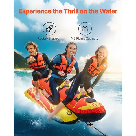 Bouée Tractée Gonflable pour Tubing Bateaux Forme Hot Dog, Bouée de Jeux Aquatiques pour 1-3 Passagers, Capacité de Charge de 231 k… (1/5)