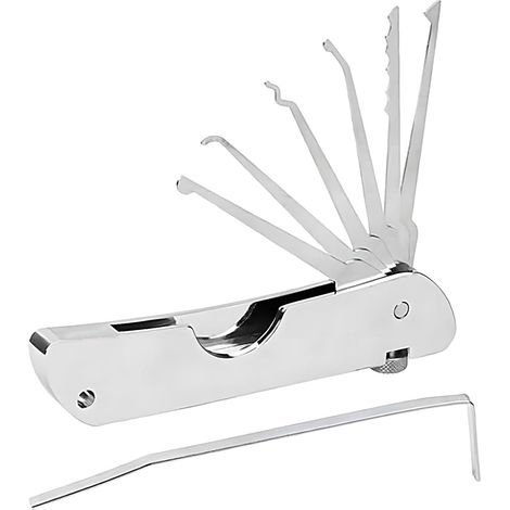 7-in-1 Lock Picking Kit,  Portable Folding Tool,  Single Hook Stainless Steel Locksmith Repair Tools,  Multi-Tool with Secure Quick Openers (1/5)
