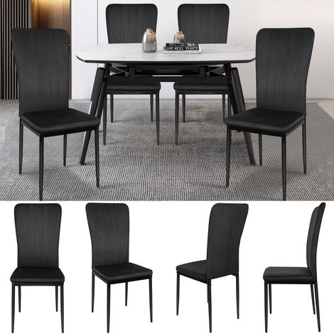 Chaise de salle à manger, Lot de 4 chaises, Chaise rembourrée, Chaise de salon, 4 pieds solides, Assise en velours, Noir (1/5)