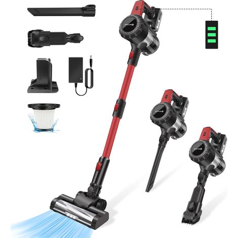 Aspirateur à main sans fil, puissance d'aspiration de 15 000 Pa, fonction 8 en 1, avec éclairage LED, filtre HEPA, équipé d'outils de nettoyage multi-surfaces, correspondance des couleurs rouge et noi (1/5)