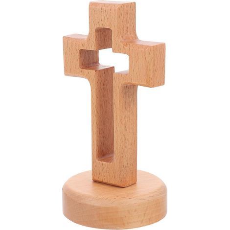 Set aus Holzdekorationen in Form eines Heiligen Kreuzes, religiöse Ornamente für die Kirche – 14,3 x 6,8 cm – Hellbraun (1/3)