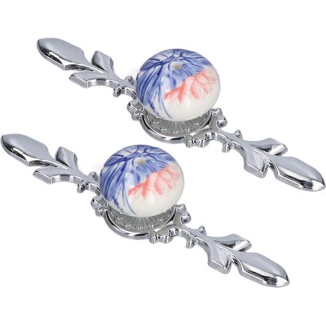 2 pièces Poignées de meuble en céramique peintes à la main, style moderne et épuré, couleur bleu et blanc porcelaine, motif banane plantain, pour armoire et tiroir.