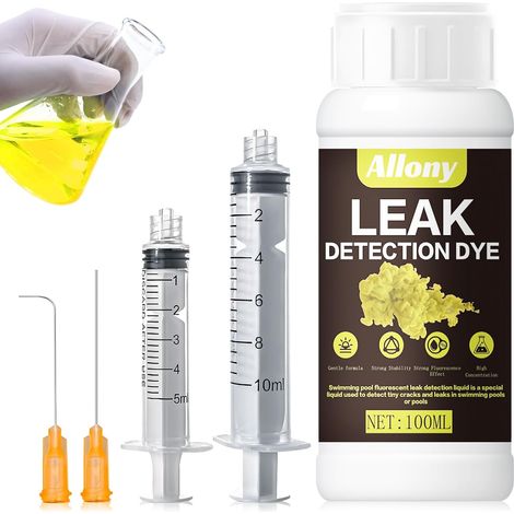 Colorant pour Detecter Fuite Eau, Piscine, Detecteur de D'eau, Recherche Universelle, Piscines, Spas, Plomberie, Toiture et Automobile (Avec Seringue) Jaune -