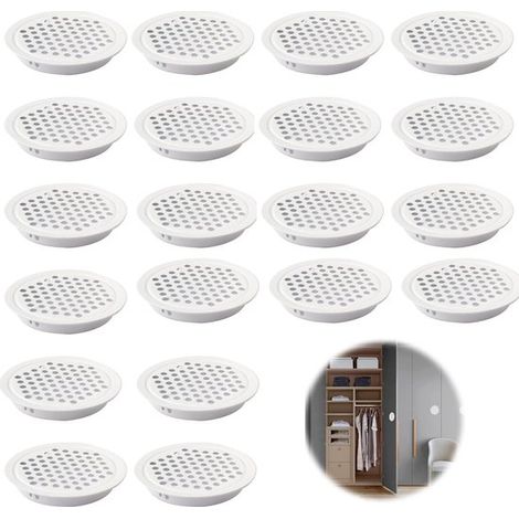 Grilles de ventilation rondes blanches en acier inoxydable pour armoires et meubles à chaussures, lot de 20 pièces blanches (1/5)