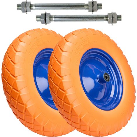 Garronda 2er Pack PU Vollgummirad 4.80/4.00-8 pannensicher wartungsfrei bis 100 kg Schubkarrenrad Ersatzrad Schubkarre mit Achse Stahlfelge Kugellager für Gartenwagen Hof Baustelle GD-0165 Orange-Blau (1/5)