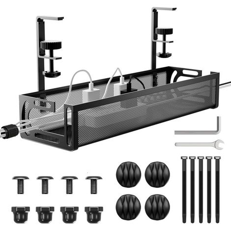 Beyamis Lot de 2 chemins de câbles métalliques sans perçage - Support de rangement sous bureau réglable 43cm (1/5)
