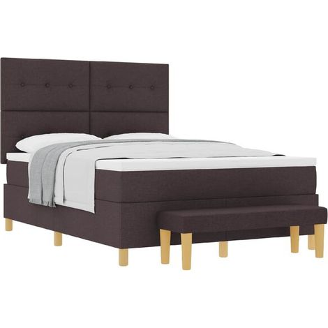 Matelas à ressorts avec tête de lit, marron foncé, 190 x 140 cm, recouvert de tissu. (1/5)