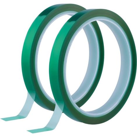 2 Rouleaux Ruban Adhésif Haute Température, 10 mm x 33 m (108 Pieds) Ruban Adhésif Thermique pour Sublimation Peinture Circuits Imprimés Revêtement en Poudre (Vert)