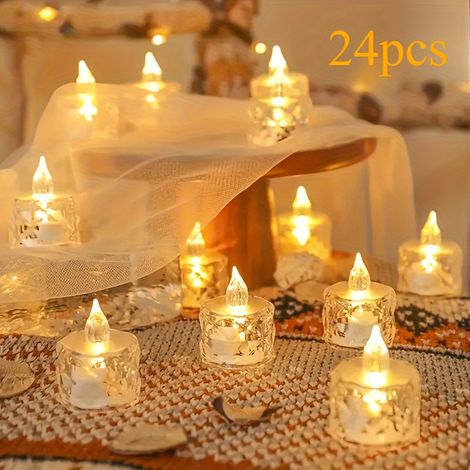 24 bougies chauffe-plat LED aspect cristal, bougies en plastique sans flamme à piles, bougies décoratives de table pour l'intérieur (1/5)