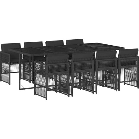 vidaXL Set da Pranzo da Giardino 9 pz con Cuscini Nero in Polyrattan