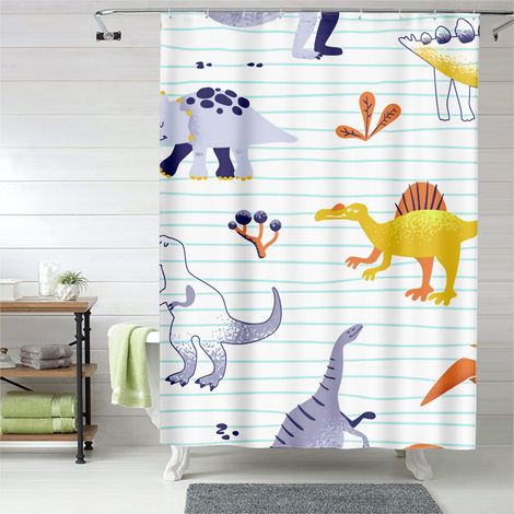Rideau de douche dinosaures décor pastel moderne, polyester salle de bain, 90x180 cm (1/5)