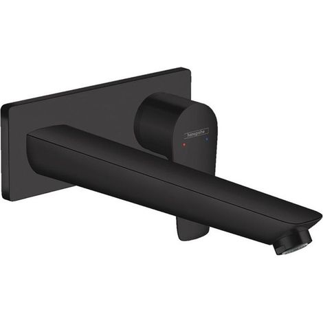 Mitigeur de lavabo encastré mural, bec 225mm, bonde à écoulement libre noir mat