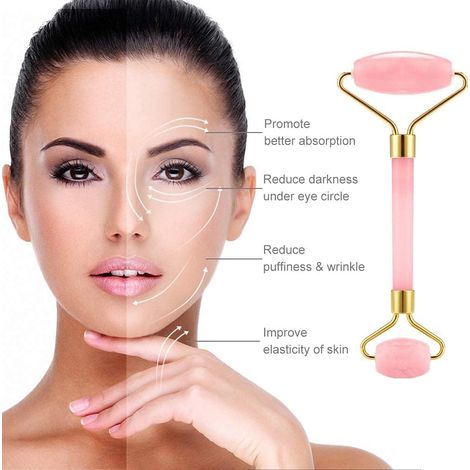 Jade Roller Visage Gua Sha Rouleau De Jade Pierre Massage Quartz Rose de Outil Guasha veritable roller Rouleau de Jade Set Facial et Corps Masseur Naturel Authentique (1/5)