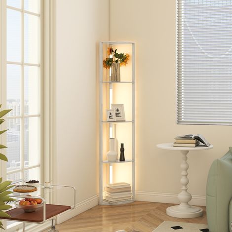 LED Standleuchte, Eckregal, dimmbar, 4 Ablagen, warmweißes Licht, 41x30x164cm, Eiche