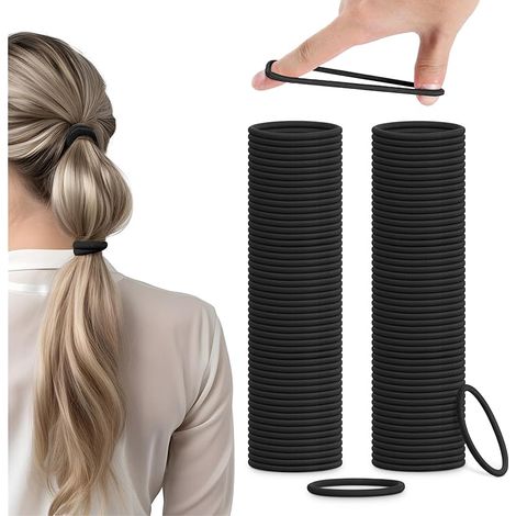 Élastique Cheveux pour Femme & Fille - 100pcs x 4mm - Élastiques Sans Métal, Chouchou Tous Types de Cheveux - Elastique Noir pour Homme - Lot Elastiques Cheveux Fins ou Épais (1/5)