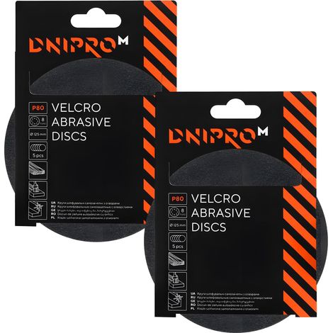 Dischi abrasivi Dnipro-M P80, 125 mm, 8 fori, per levigatrice eccentrica, confezione da 10 (1/3)