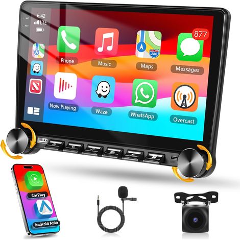 4+64G Autoradio 2 Din 10 Pouces avec Type-C, Android multimédia avec écran Tactile sans Fil Android Auto/GPS/WiFi/Bluetooth/SWC/EQ/FM/RDS/USB/DSP Auto Radio+Caméra Arrière (1/5)
