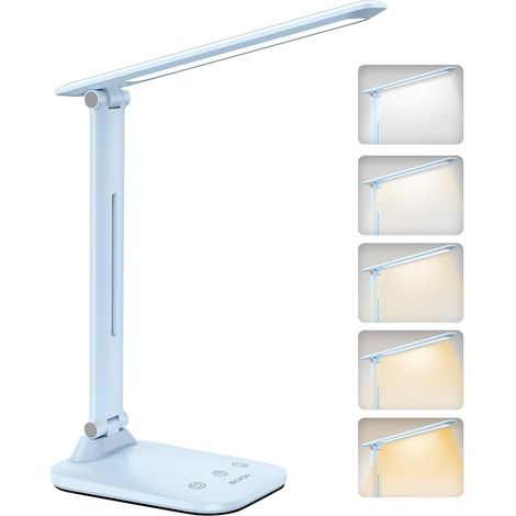 Lampe de Bureau LED - Doux pour les Yeux,Lampe Tactile avec Minuterie & Mémoire,5 Modes d'éclairage & Luminosité Réglable,Longue Durée,pour Enfants, Étude,Travail de Bureau [Bleu] (1/5)